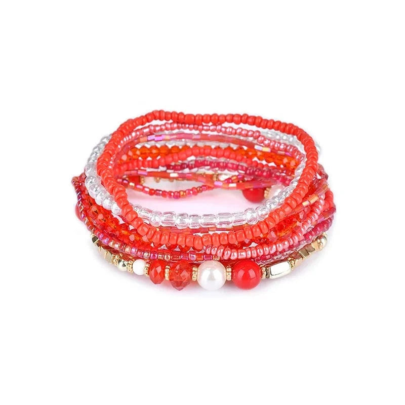 20cm / Red Hainon Vintage Luxury Bohemian Bead Bracelets Women Multilayer Handmade Handmade bracelet set Jewelry Holiday style