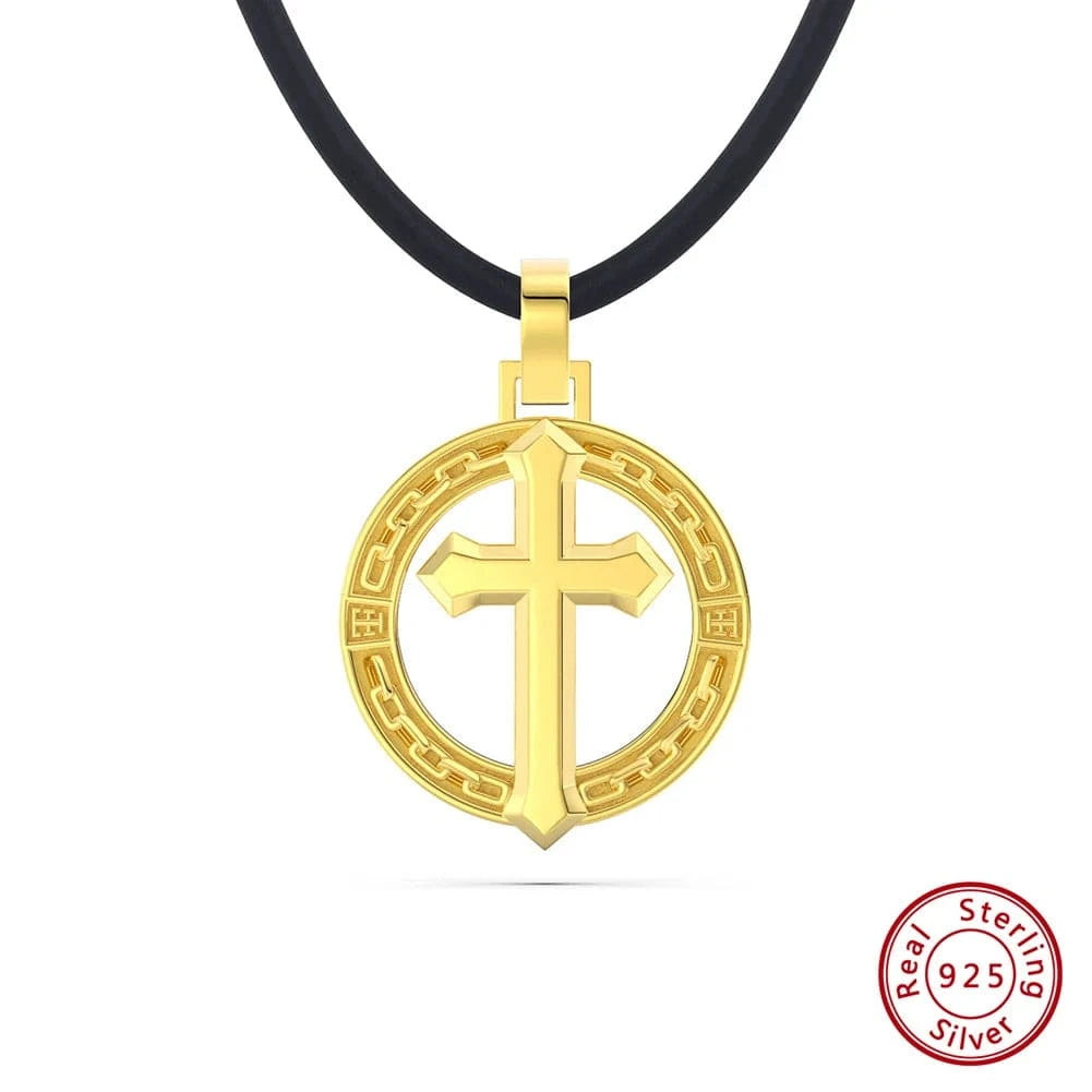 20inches / Black Leather-Gold RINNTIN NMN03 Necklace Fine Jewelry 18K Gold Plated  with 1.5mm Sterling Silver Diamond-Cut Rope Chain Cross Necklace
