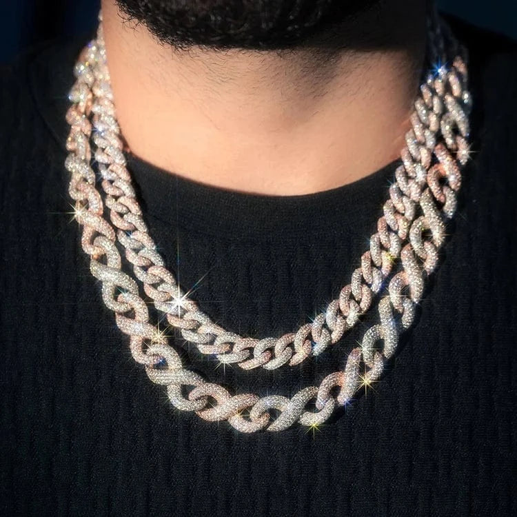 20inches / Infinity Custom Infinity Heart Chains 2-Tone VVS Moissanite Gold Plated Solid 925 Sterling Silver Heart Cuban Link Chains Jewelry