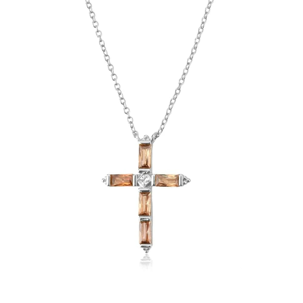 20inches / MMN207-1 Silver FUAMAY Silver 925 Cross Necklace  Green Emerald Baguette Stone Cross Statement Necklace Chunky