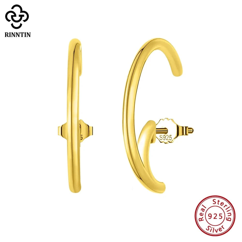 21*2MM / 14K Gold Plated RINNTIN SE388 Fine Jewelry 925 Sterling Silver C-Shaped Simple Earrings 14K Gold Plated Jewelry Earrings For Women