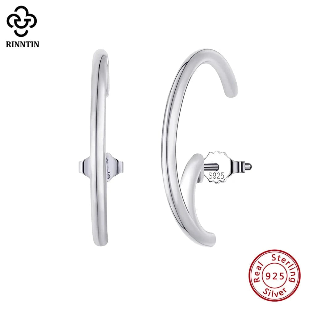 21*2MM / Rhodium Plated RINNTIN SE388 Fine Jewelry 925 Sterling Silver C-Shaped Simple Earrings 14K Gold Plated Jewelry Earrings For Women