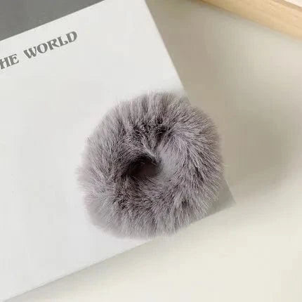 21 Light Gray Plush Hair Ties Cute Plush Rabbit Ear Hair Rope Lovely Ring Women Autumn Winter High Elastic Band Scrunchies Fur Hair Ties for Girls