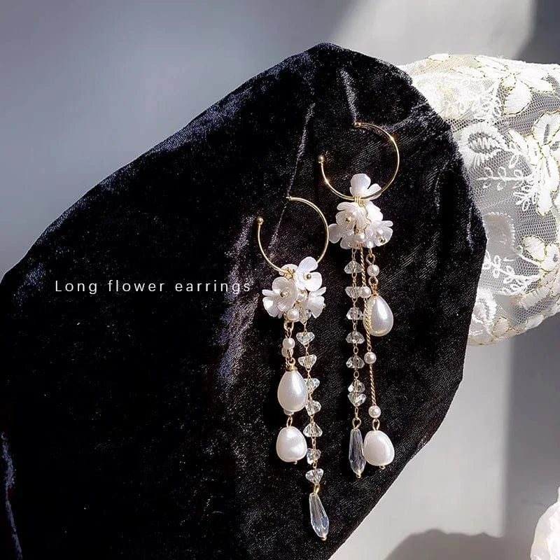 2105 Gold Crystal Long Chain Earrings 925 Silver Needle Butterfly Jewelry Women Fashion Pearl Flower Cluster Earrings