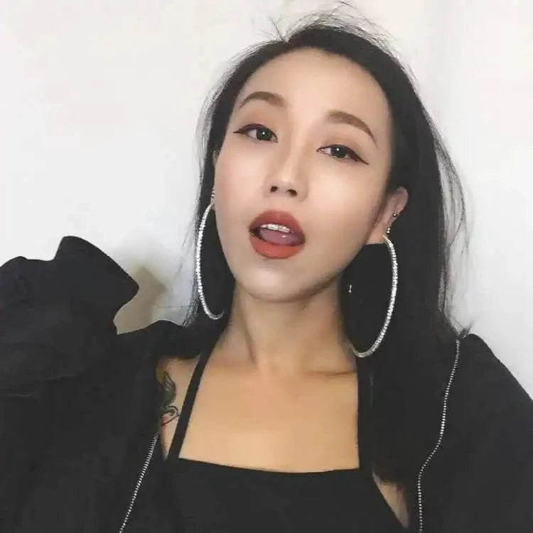 21524 60-100mm Full Rhinestone Round Big Hoop Earrings Trendy Gold Plated Zircon Statement Earring