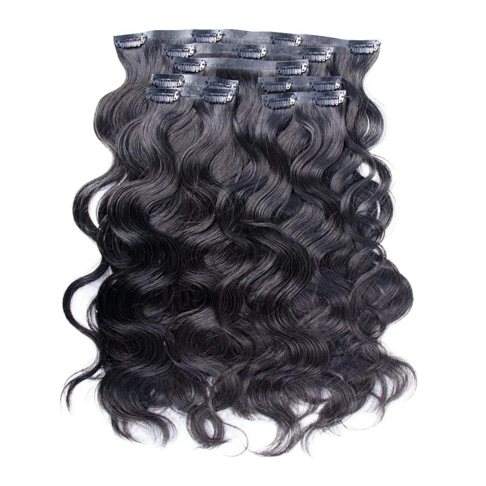 22 Inches / #1b New Clip in hair extensions 100human hair straight invisible double drawn pu100g 120g seamless clip in hair extension