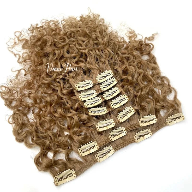 22 Inches / #27 Deep Curly 100g VMAE Wholesale Russian Raw Cuticle Aligned 27 613 Blonde 3B 3C Deep Curly Virgin Hair Clip In Extensions 100human Hair