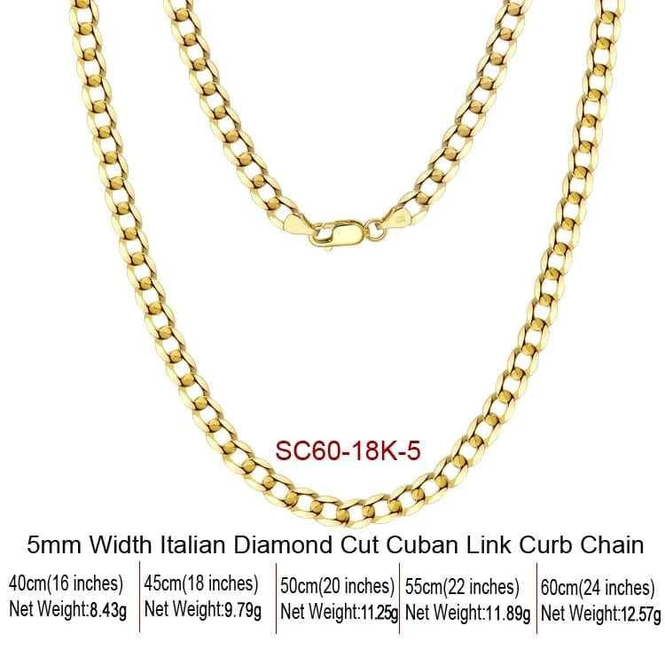 22 Inches / SC60-18K-5 RINNTIN SC60 925 Sterling Silver Italian Diamond Cut Cuban Link Curb Chain Necklace For Women Men Fine Jewelry