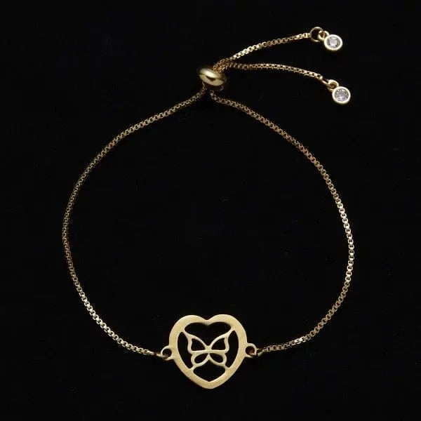 22cm / BR18Y0198 Fashion Charm Gold Stainless Steel Hollow Heart Butterfly Flower Music Note Women Bracelet