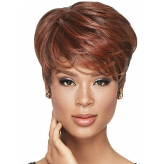22CM / Brown Straight Natural Hair Wig Heat Resistant Short Curl Wig Cheap Synthetic Short Cosplay Wig