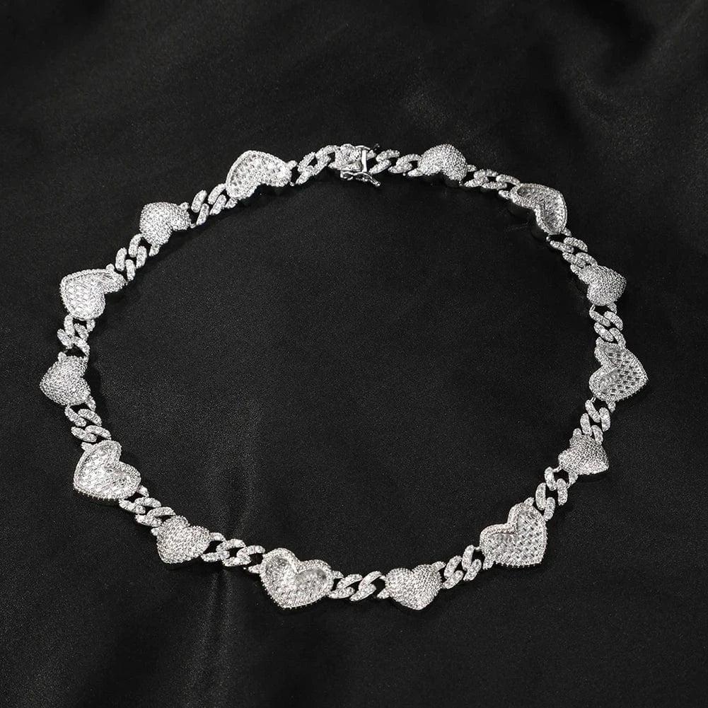 22inch / silver New Arrival Charmed CZ Heart Cuban Choker Bezel Heart Necklace Women Choker Chain Jewelry