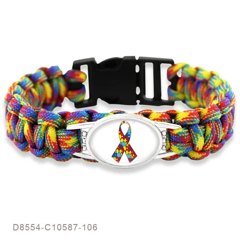 23.5cm / D8554 Faith Hope Love Autism Dad Mom Aunt Grandma Awareness Ribbon Puzzle Piece Women Wristband OEM ODM Paracord Survival Bracelet