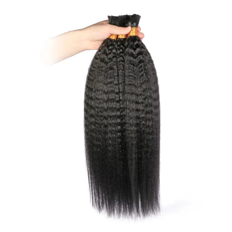 24 Inches / #1B Kinky Straight Ready to Ship Brazilian Virgin Human Hair Bulk Wet and Wavy Wholesale Factory Price for Braiding Hair
