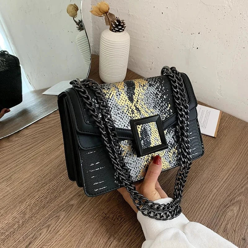 24cm*10cm*16cm / Black 2024 Hot Sell Ladies Snake Skin Handbags Fashion Design Bag Luxury Purses For Women