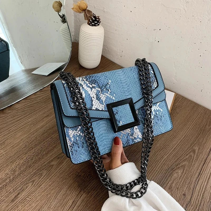 24cm*10cm*16cm / Blue 2024 Hot Sell Ladies Snake Skin Handbags Fashion Design Bag Luxury Purses For Women