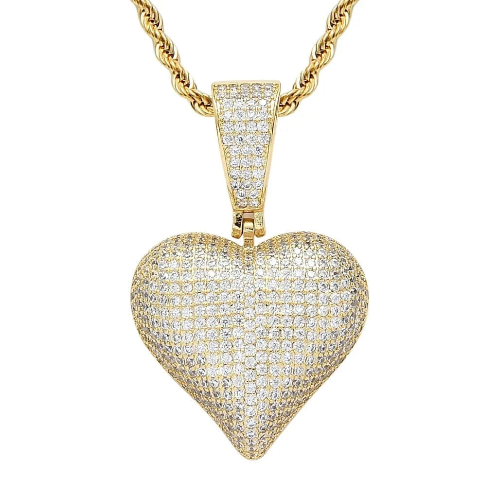 24inches / Gold Pink CZ Heart Pendant Necklace 18K Gold Plated Ready to Ship Bling Rapper Necklace Women Jewelry
