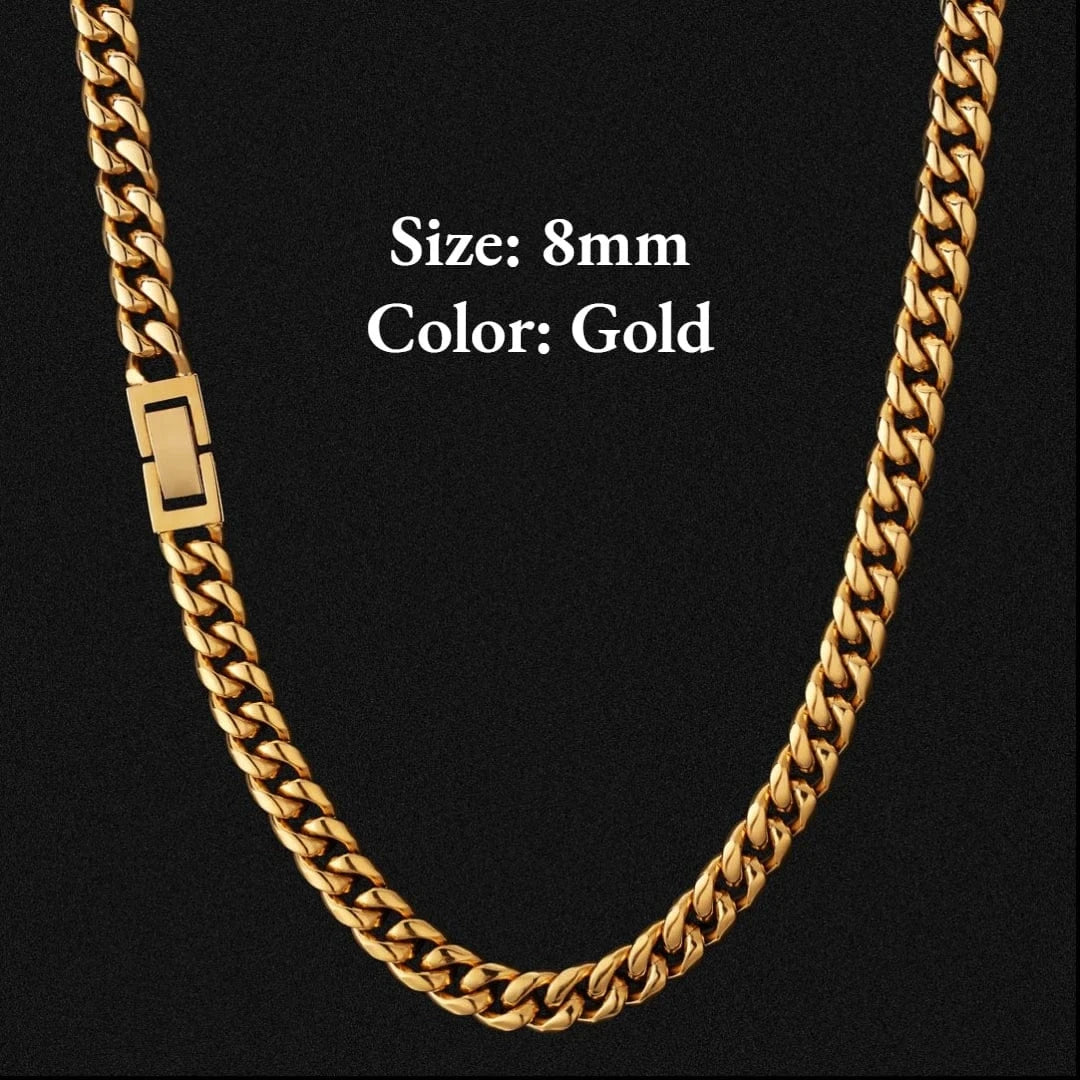 24inches / KRKC-0023-CH-GD-8mm KRKC Wholesale 6mm 26 inch 18K Gold Men Jewelry Stainless Steel Cuban Link Chain Necklace Stainless Steel Gold Chain