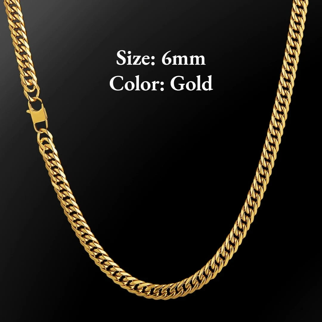 24inches / KRKC-0075-CH-GD-6mm KRKC Wholesale 6mm 26 inch 18K Gold Men Jewelry Stainless Steel Cuban Link Chain Necklace Stainless Steel Gold Chain