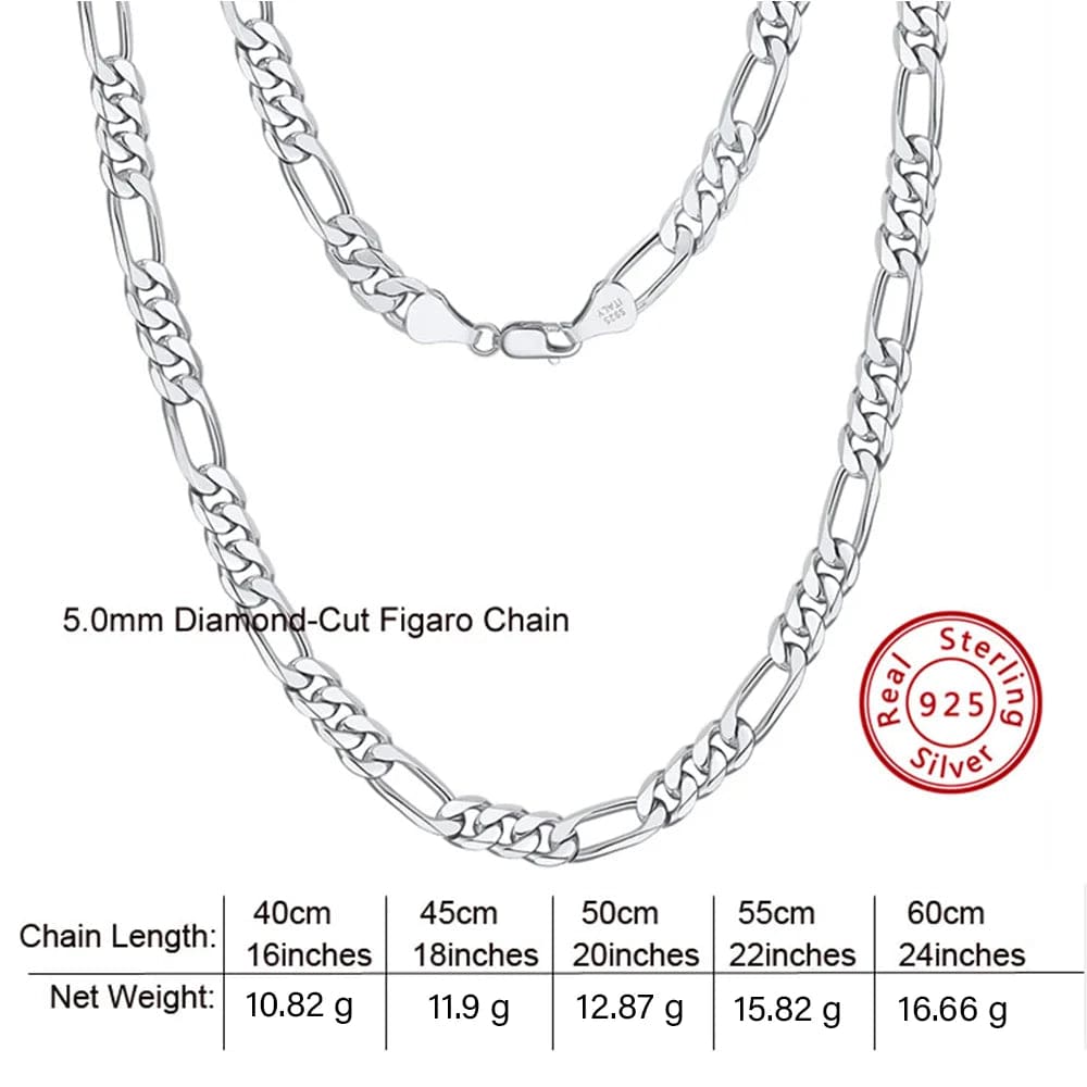 24inches / SC34-P RINNTIN SC34 Fine Jewelry 925 Sterling Silver Diamond-Cut Figaro Chain Necklace For Men Women