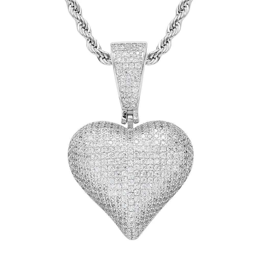 24inches / silver Pink CZ Heart Pendant Necklace 18K Gold Plated Ready to Ship Bling Rapper Necklace Women Jewelry