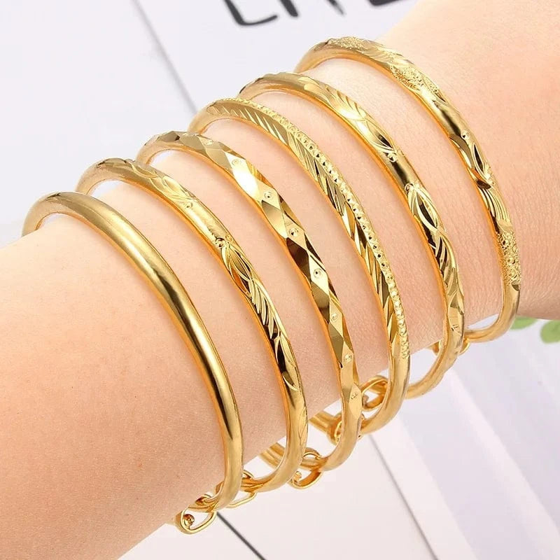 24k Gold Color Ethiopian Jewelry Bangles For Women Dubai Ramadan Adjustable Bangles&Bracelet African Weeding jewelry Gift