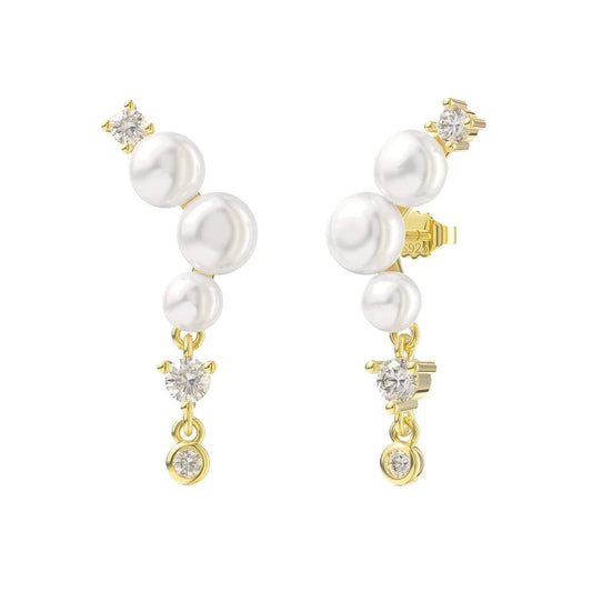 24mm / GPE63-14K RINNTIN GPE63 Luxury Fashion 14k Gold Plated 925 Sterling Silver PFresh water pearl zircon earrings For Women