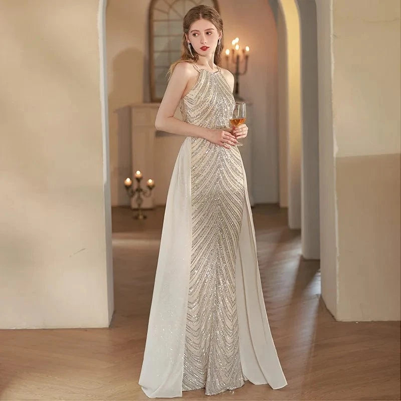 24W / as the picture / Floor Length S1327T    2024 High Quality V-Neck Elegant Women's Evening Dress Royal Design with Lace Decoration Thin and Can Be Worn Long