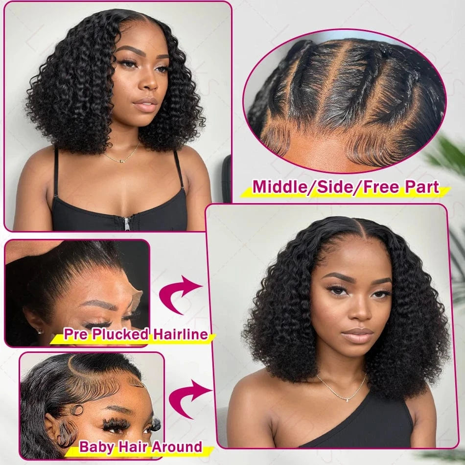 250% Brazilian Curly Short Bob Wig 13x4 Water Wave Lace Frontal Human Hair Deep Wave 13x6 HD Lace Front Glueless Wigs For Women