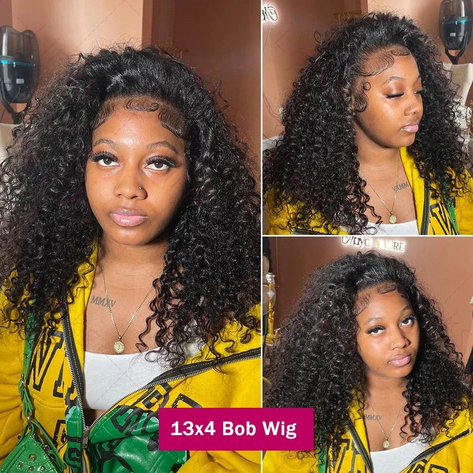250% Brazilian Curly Short Bob Wig 13x4 Water Wave Lace Frontal Human Hair Deep Wave 13x6 HD Lace Front Glueless Wigs For Women