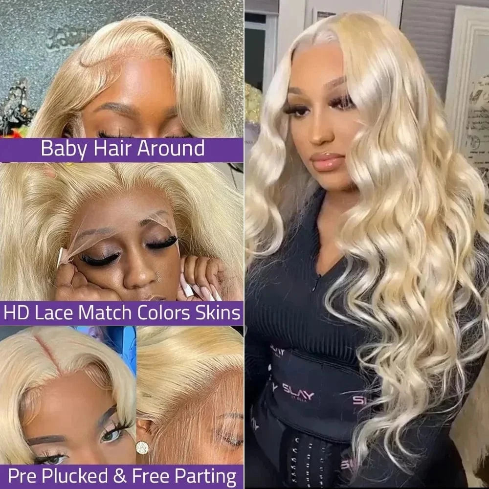 250 Density Body Wave 613 Honey Blonde HD Transparent Lace Front Human Hair Wigs 38 Inch 13x6 Lace Frontal Wig Brazilian Women