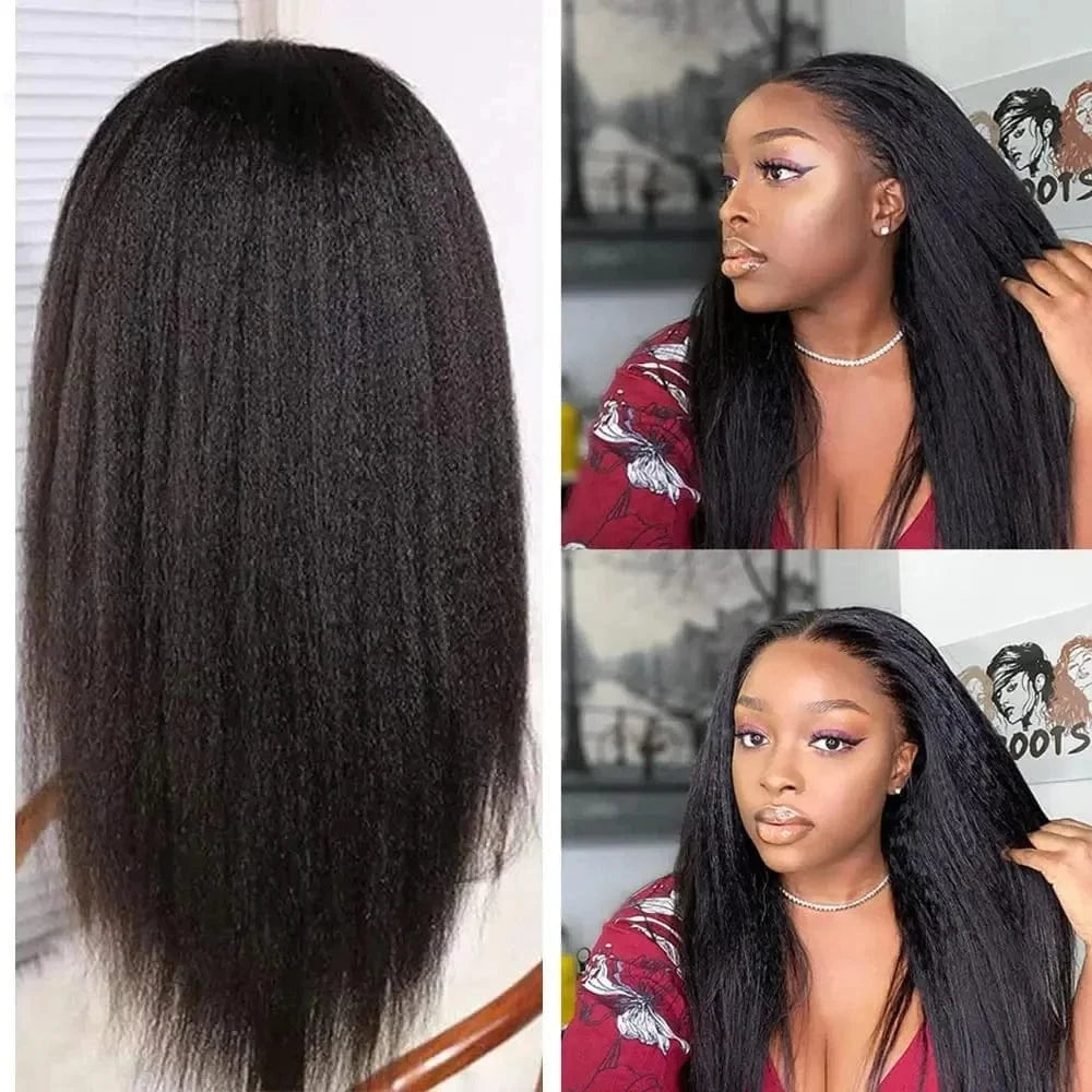 250% Density Kinky Yaki Straight 13x6 HD Lace Front Human Hair Wigs 30 40 Inch 360 Full Lace Frontal Wig for Women Preplucked