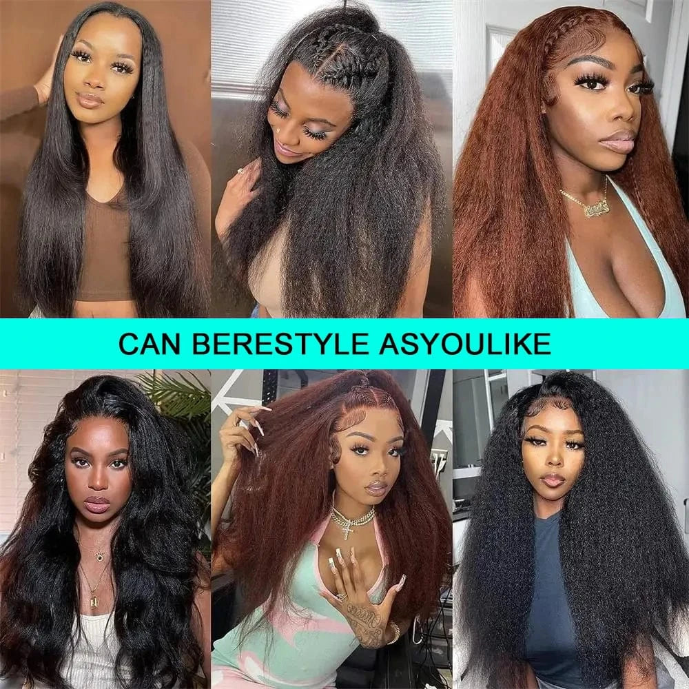 250% Density Kinky Yaki Straight 13x6 HD Lace Front Human Hair Wigs 30 40 Inch 360 Full Lace Frontal Wig for Women Preplucked