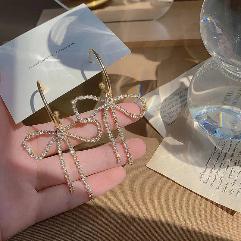 2577 Gold Crystal Long Chain Earrings 925 Silver Needle Butterfly Jewelry Women Fashion Pearl Flower Cluster Earrings