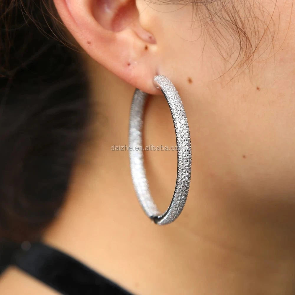 25mm 50mm Iced Out Full Cubic Zirconia Hoop Earring Classic Fashion Clasp Dainty Gorgeous Huggie CZ Hoop Jewelry Women