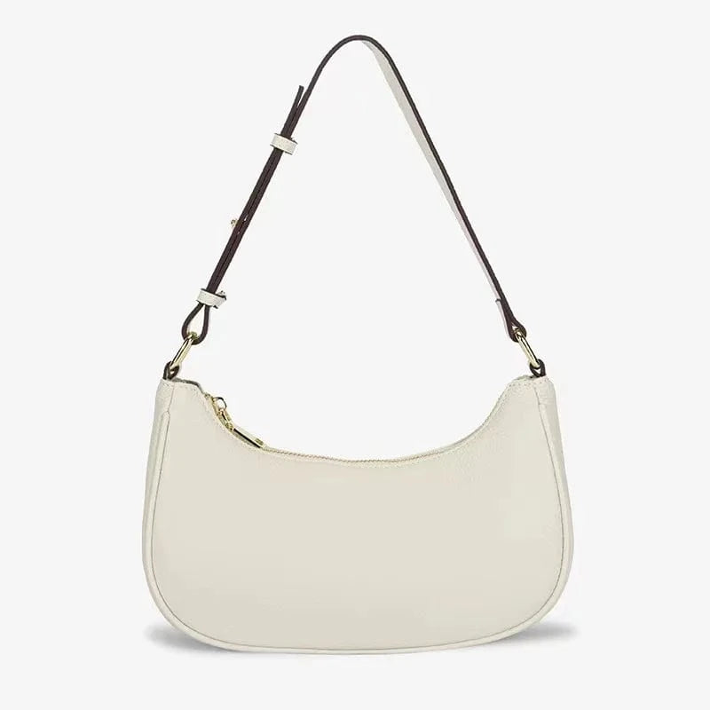 26*6*16cm / Beige Lower Price Genuine Real Leather Underarm Saddle Handbag Design Cowhide Shoulder Bag For Ladies Girl Women Crescent-Shaped Pack