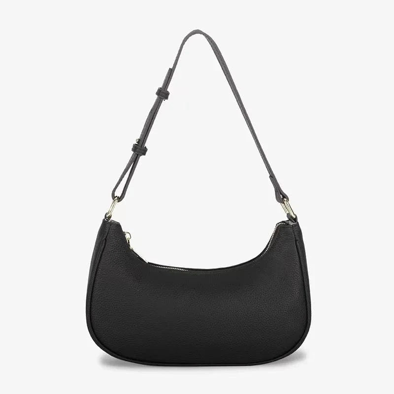 26*6*16cm / Black Lower Price Genuine Real Leather Underarm Saddle Handbag Design Cowhide Shoulder Bag For Ladies Girl Women Crescent-Shaped Pack