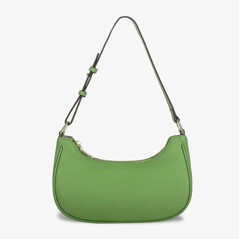 26*6*16cm / Green Lower Price Genuine Real Leather Underarm Saddle Handbag Design Cowhide Shoulder Bag For Ladies Girl Women Crescent-Shaped Pack