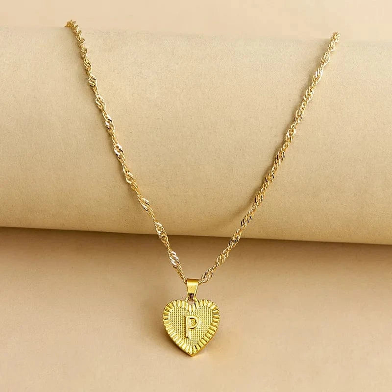 26 english letters / Peach Heart S (Including Chain) Best Selling 18k Gold Plated Initial Letter Pendant Women 26 Letters Love Tiny Heart Shaped Stainless Steel Jewelry
