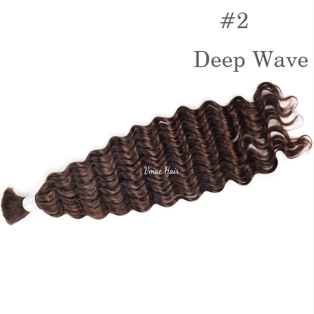 26 Inches / #2 deep wave 100g VMAE Brazilian Wholesale Hair Vendor Unprocessed Human Braiding Hair Bulk No Weft Virgin Deep Wave Bulk Braiding Human Hair