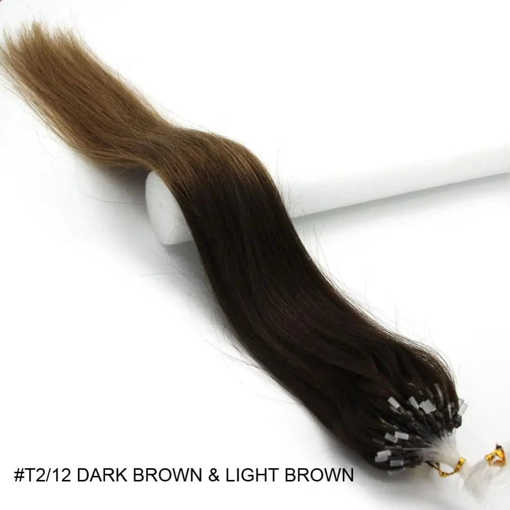 26 Inches / T2/12# 14-26inch 100s Easy Loop/Micro Ring Beads Remy Human Hair Extensions Ombre Hair Straight In stock dropship