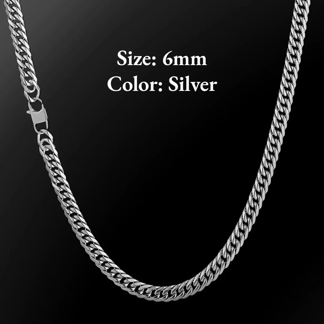 26inches / KRKC-0075-CH-SL-6mm KRKC Wholesale 6mm 26 inch 18K Gold Men Jewelry Stainless Steel Cuban Link Chain Necklace Stainless Steel Gold Chain