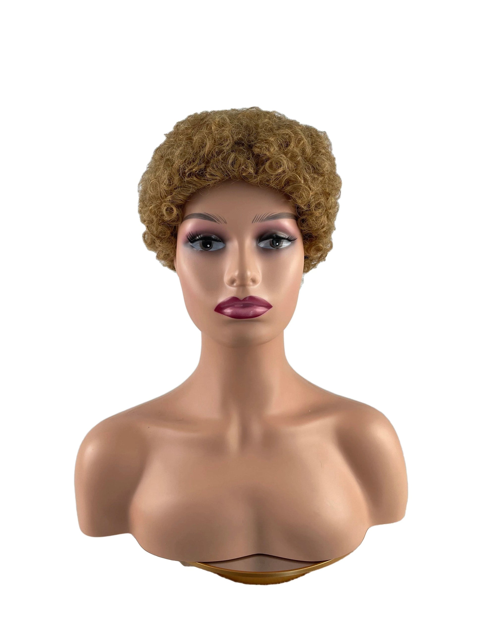27# Curly Wig / 6 Inches Factory Price  Machine Made 100% Brazilian Human Hair Pixie Cut Wigs 27# Short Afro Curly Non Lace Wigs For Black Women