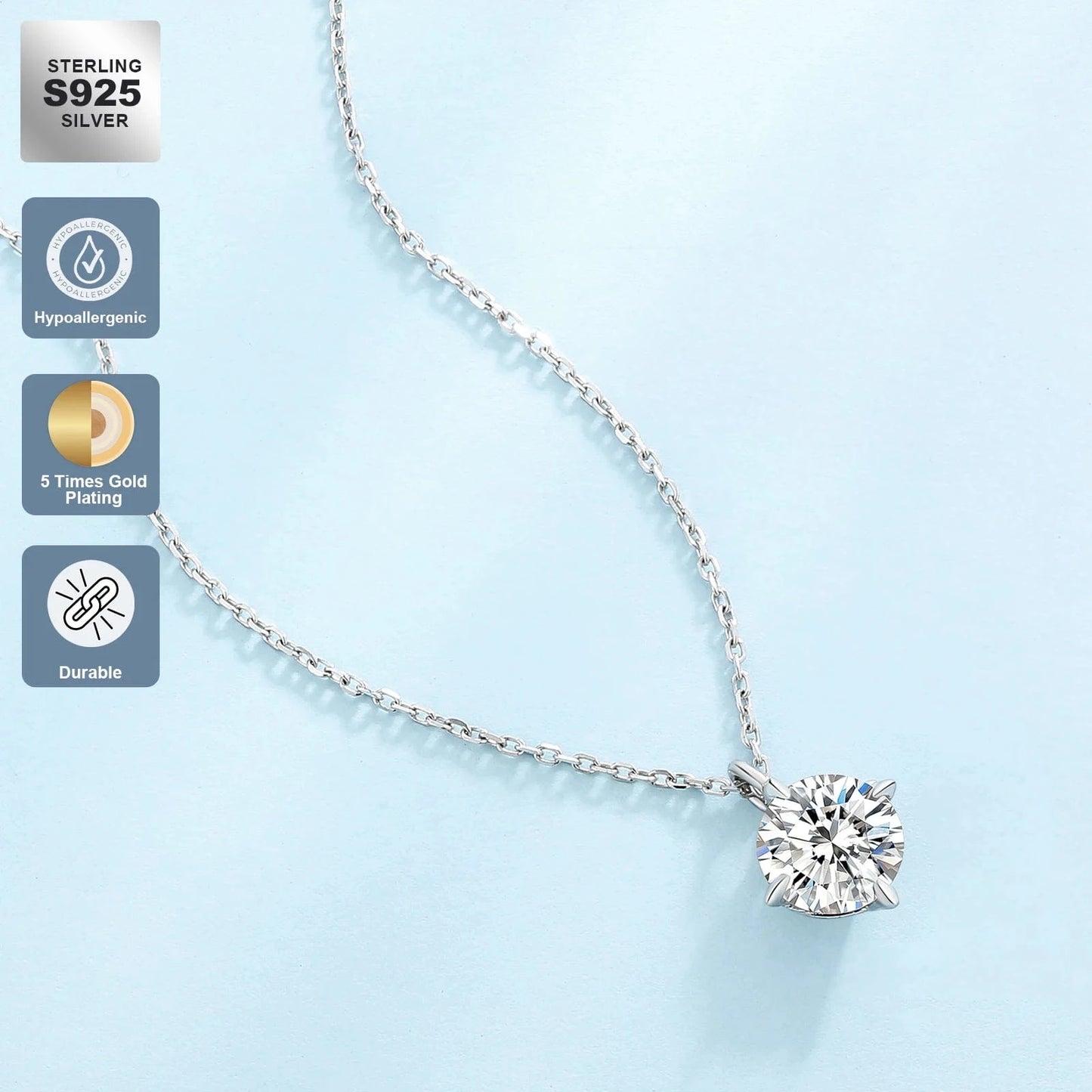 2CT Moissanite Pendant White Gold Plated Jewelry S925 Sterling Silver Chain Lab Created Diamond Moissanite Necklace for Women