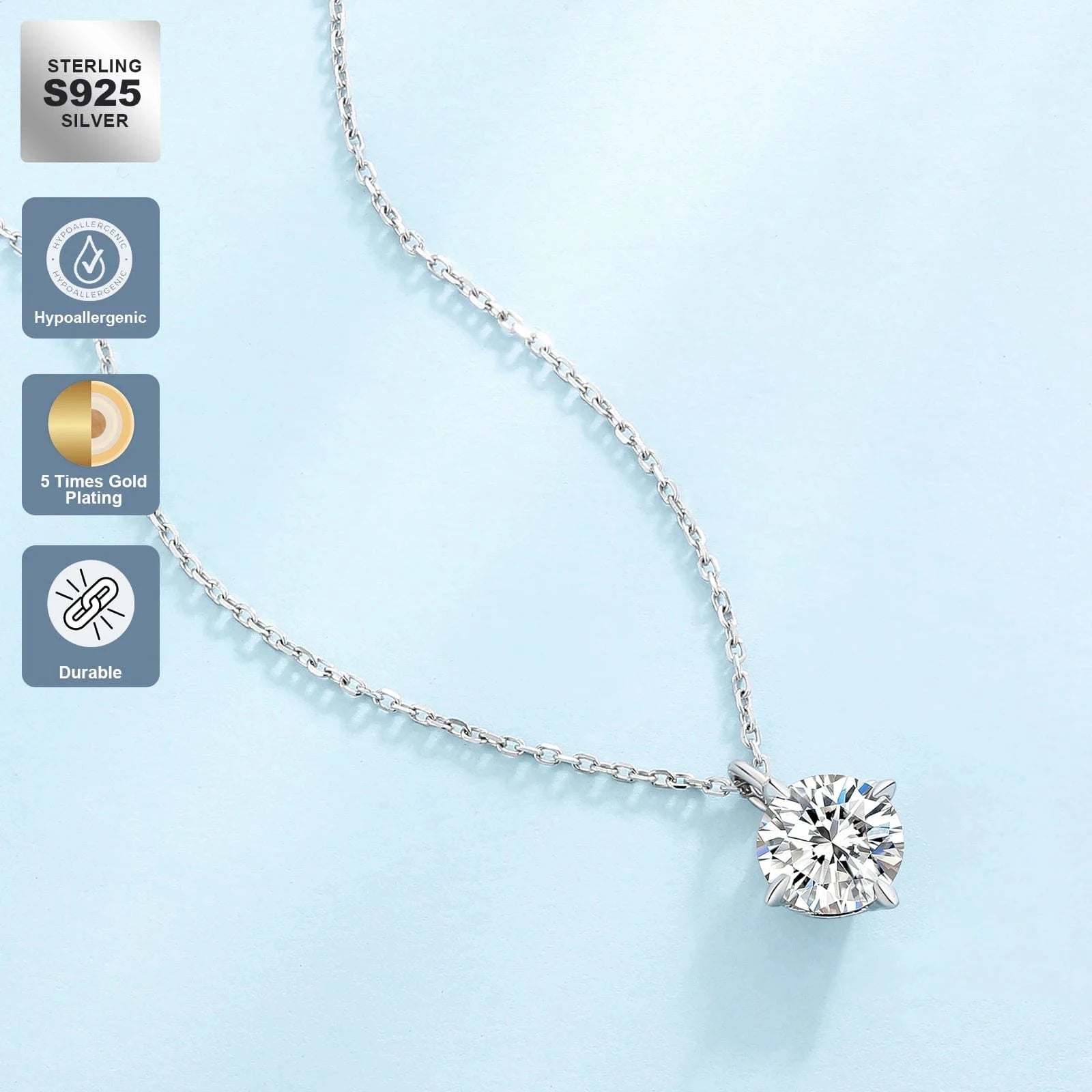 2CT Moissanite Pendant White Gold Plated Jewelry S925 Sterling Silver Chain Lab Created Diamond Moissanite Necklace for Women