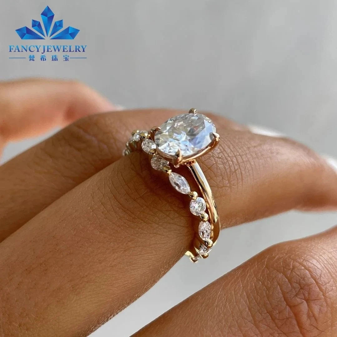 2CT Oval Shape Wedding Ring Moissanite Eternity Band Moissanite Bridal Ring Set Gold New for Man and Women Fancy Jewelry