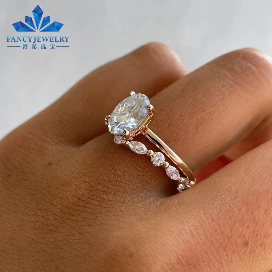 2CT Oval Shape Wedding Ring Moissanite Eternity Band Moissanite Bridal Ring Set Gold New for Man and Women Fancy Jewelry