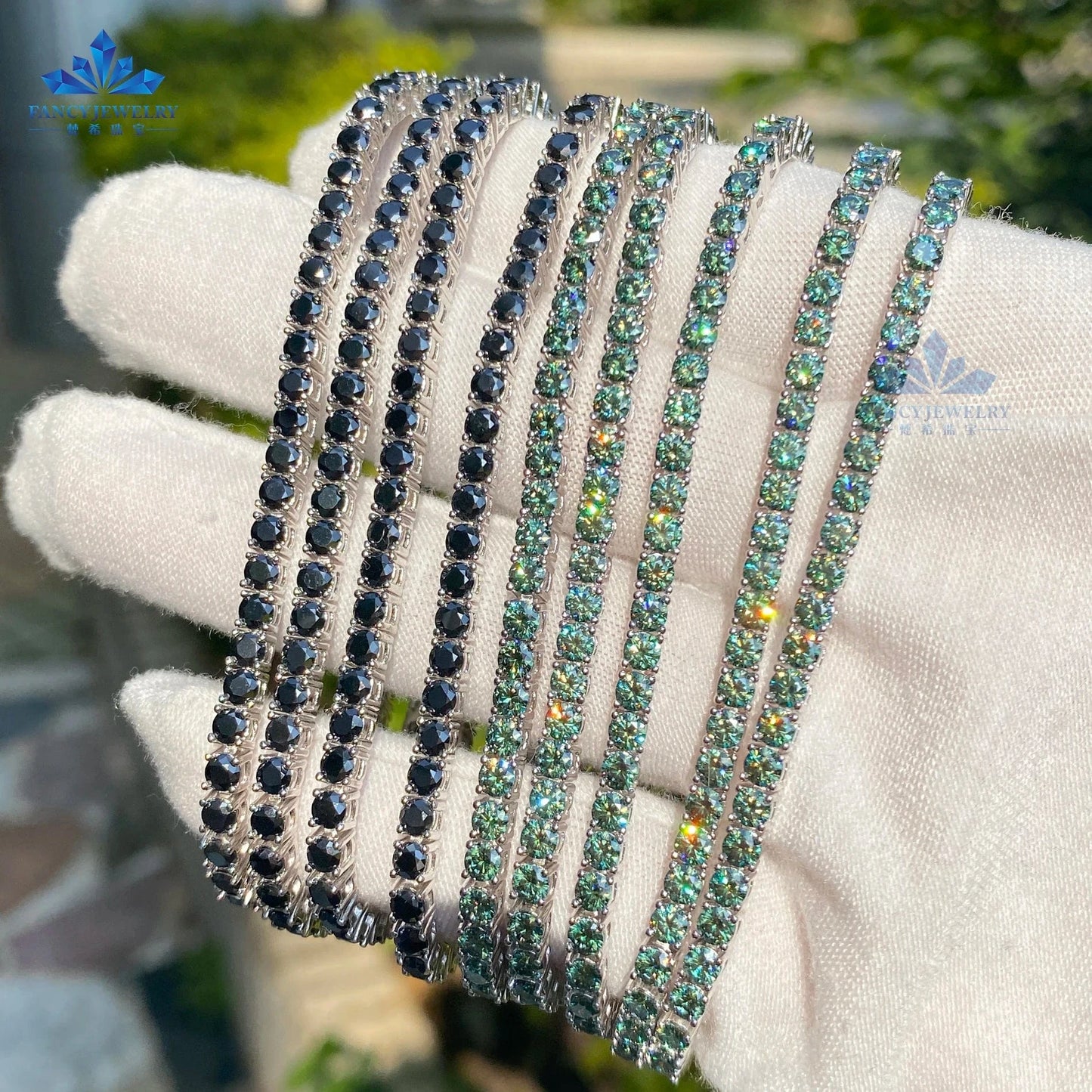 2mm 3mm 4mm Blue-Green Black White Color Hip Hop Jewelry Moissanite Tennis Chain Necklace Bracelet