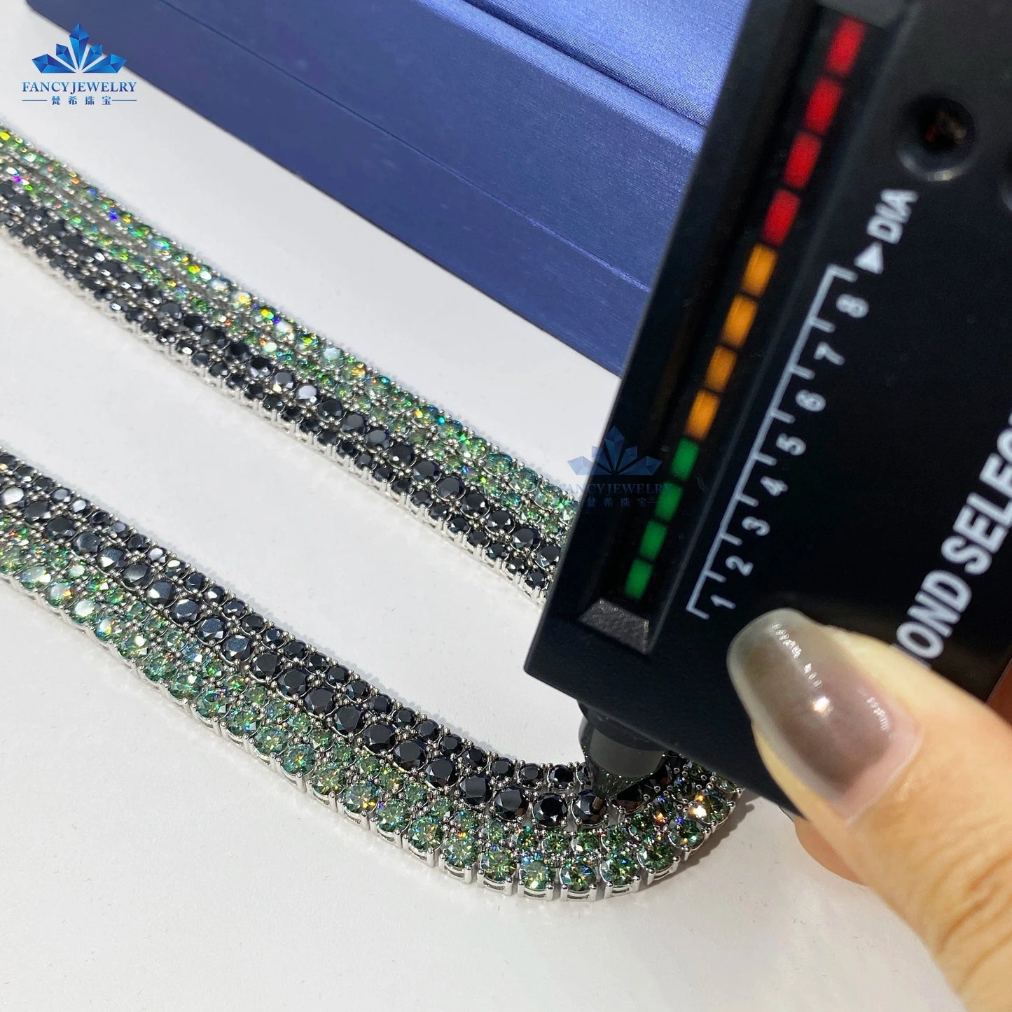 2mm 3mm 4mm Blue-Green Black White Color Hip Hop Jewelry Moissanite Tennis Chain Necklace Bracelet