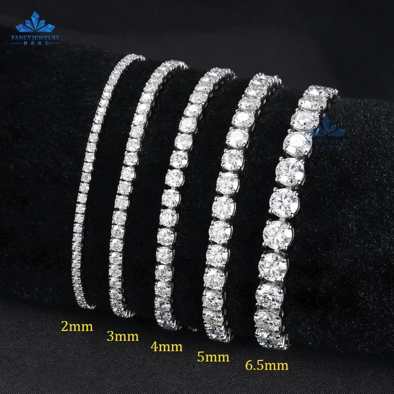 2mm 3mm 4mm Blue-Green Black White Color Hip Hop Jewelry Moissanite Tennis Chain Necklace Bracelet