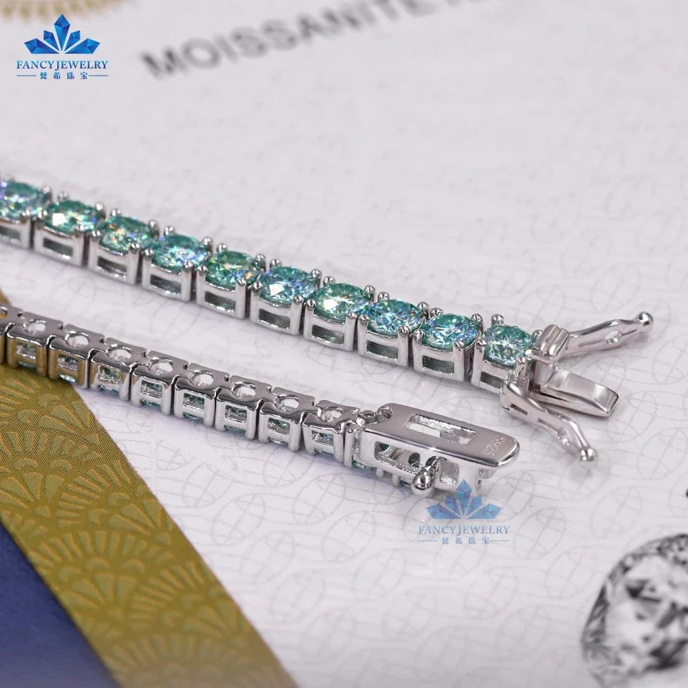 2mm 3mm 4mm Blue-Green Black White Color Hip Hop Jewelry Moissanite Tennis Chain Necklace Bracelet